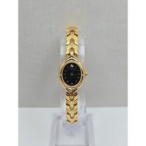 Wittnauer LU8034 Womens Swiss Quartz Gold Tone Black Dial Oval Watch New Battery